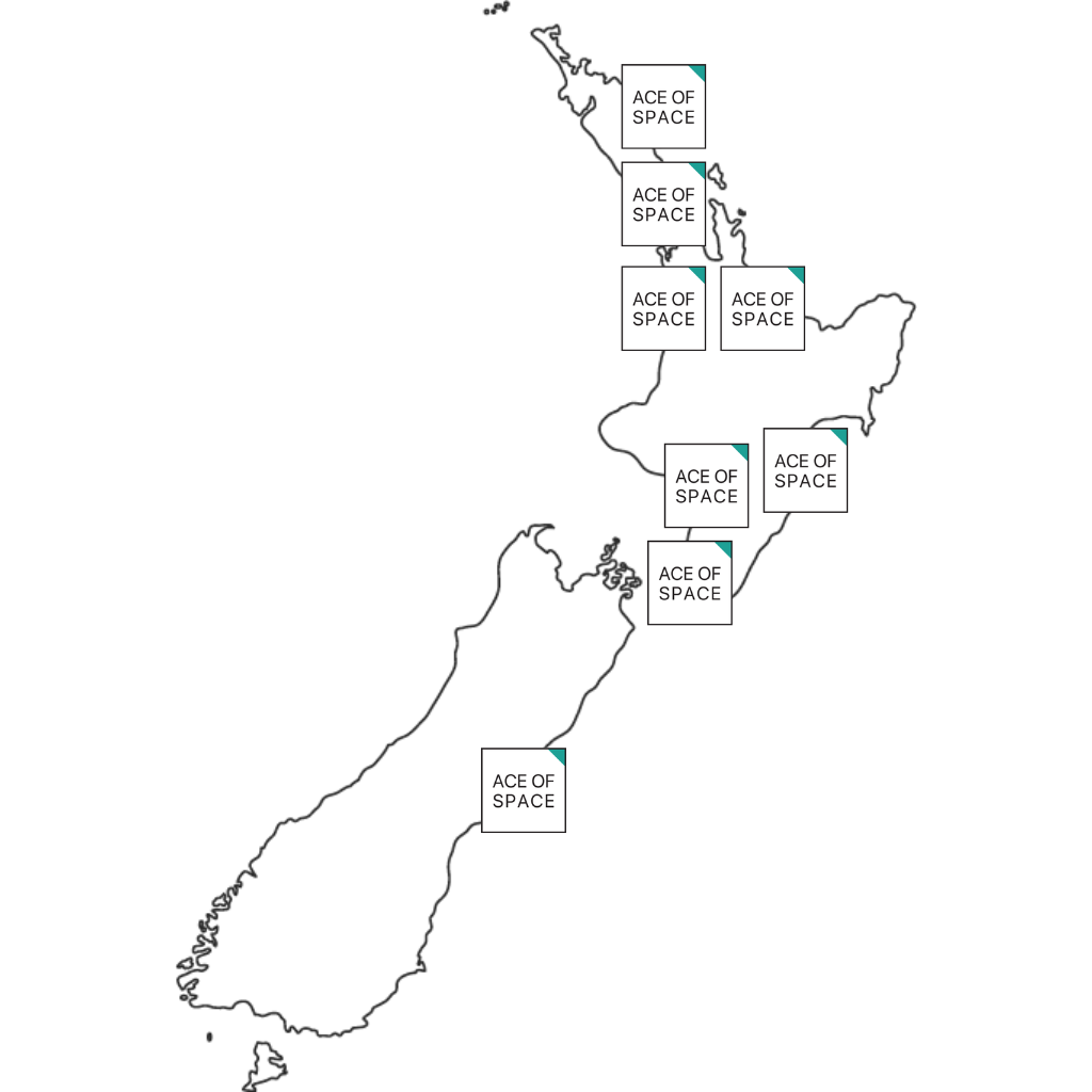 Map of Ace of Space garage carpet areas serviced in NZ